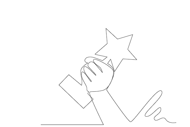simple line drawing of winner. One line illustration for trophy and winning celebration.