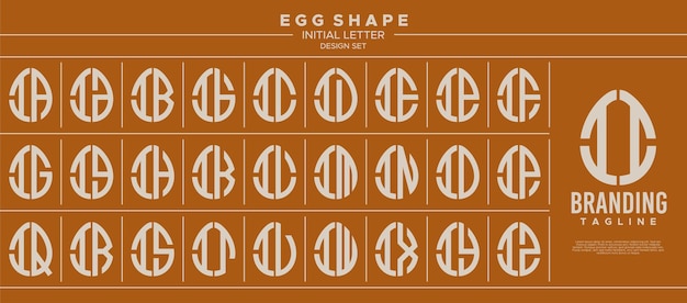 Vector simple line egg shape stamp letter i ii logo design set