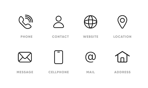 Vector simple line flat set of contact communication related vector icons contains such icons as call