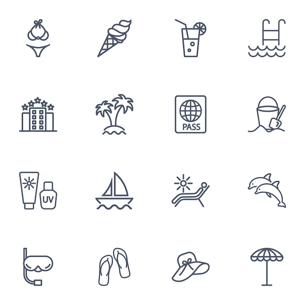 Vector simple line icon set of travel.