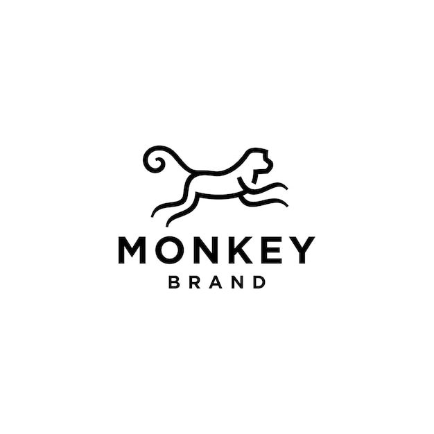 Простая линия, прыгающая обезьяна, вектор дизайна логотипа обезьяны в модном минимальном стиле контура