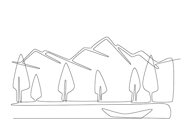 Простая линия рисования пейзажа. однострочное понятие вектора.