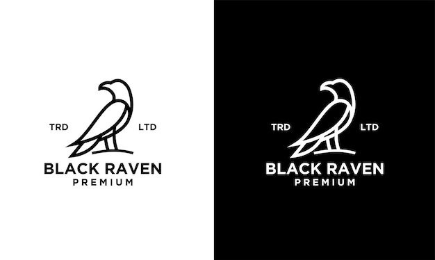 Simple line raven logo in black white logo