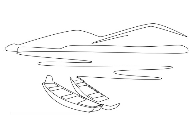 simple line of scenery drawing. one line concept of vector.