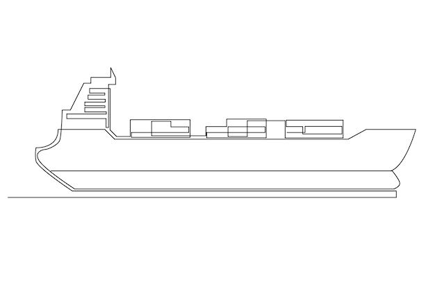 簡単な水運線図。 1行のイラストの船のヨット潜水艦のコンセプト。
