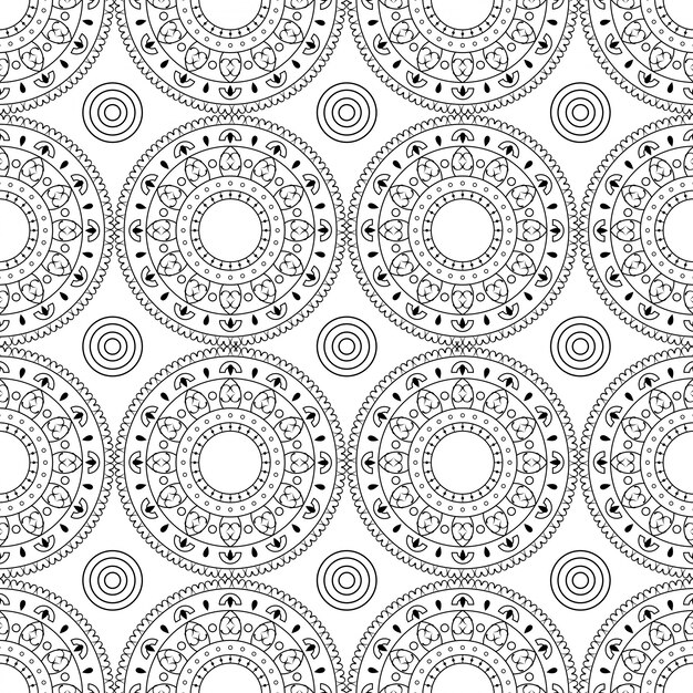 Simple Linear Seamless ethnic pattern with floral mandala