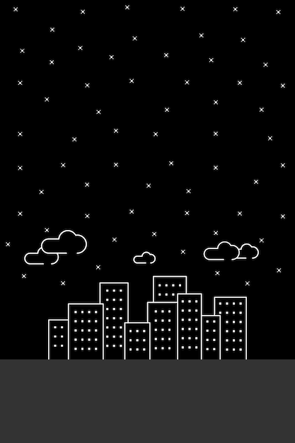 Semplice lineart di una città nella notte