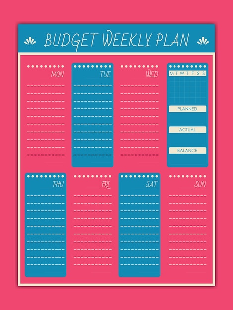 Vettore semplice elenco del piano settimanale del budget