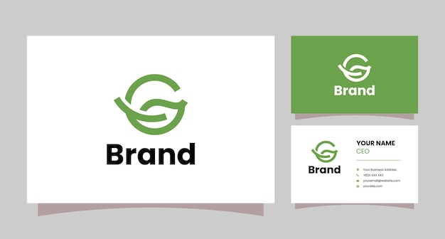 Combinazione di logo semplice lettera g e foglia con biglietto da visita