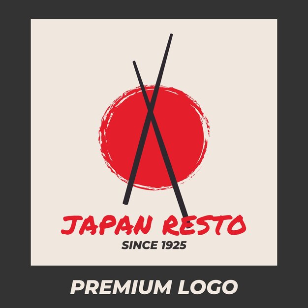 Simple logo design chopsticks Japanese Ramen Korea Style Red Circle Background Logo Template