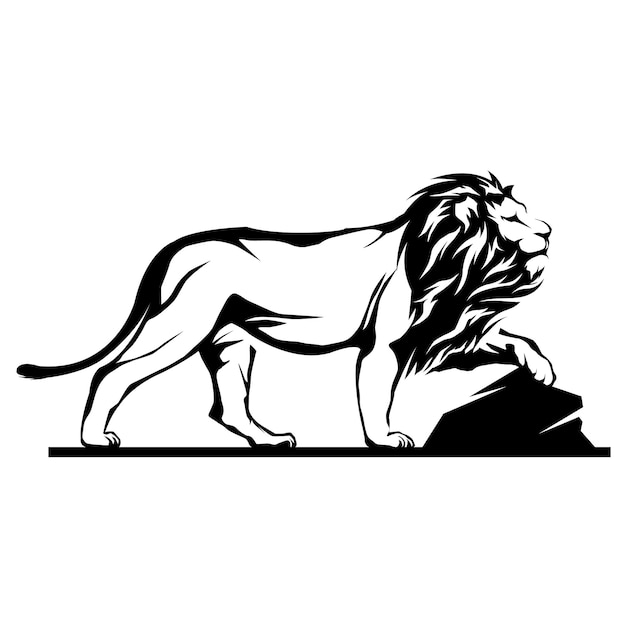 Simple logo lion front paw stepping on stone with long mane