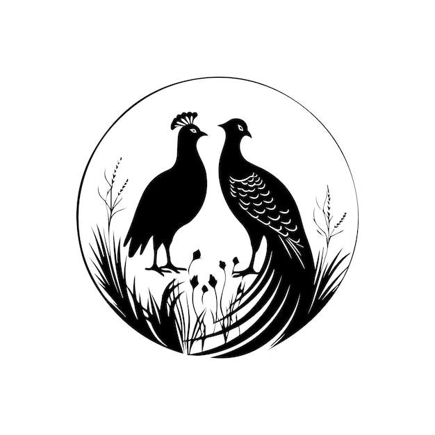 Vector simple logo a pair of pheasants in the wild