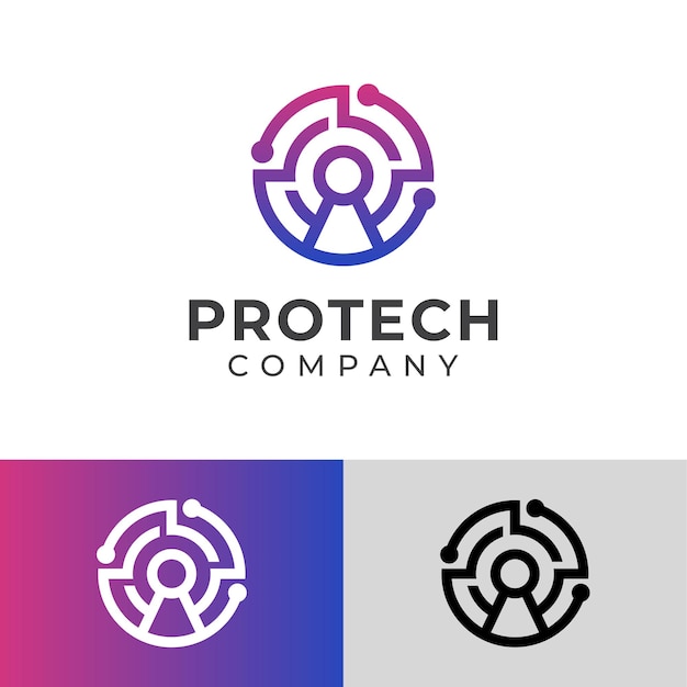 Logo semplice di una protezione sicura con un sistema tecnologico avanzato, logo lineare con tecnologia bloccata di sicurezza