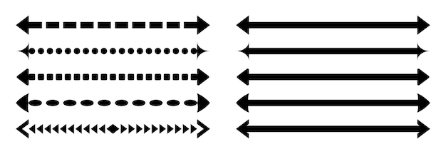 Semplice icona a freccia lunga impostata doppia freccia 2 frecce orizzontali vettore isolato su sfondo bianco