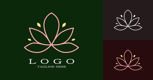 Simple lotus line logo Minimal design concept with blooming pink lotus Suitable for spa o resort