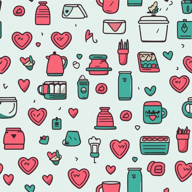 Modello senza cuciture di doodle disegnato a mano semplice amore