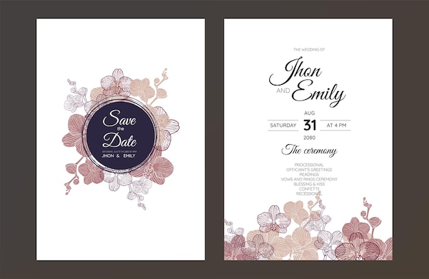 Vector simple luxury wedding invitations with orchid motifs