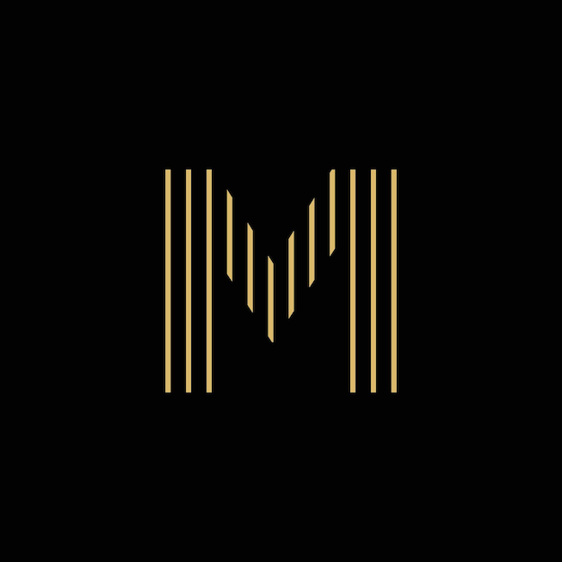 Vector simple m logo with gold color straight lines and black background