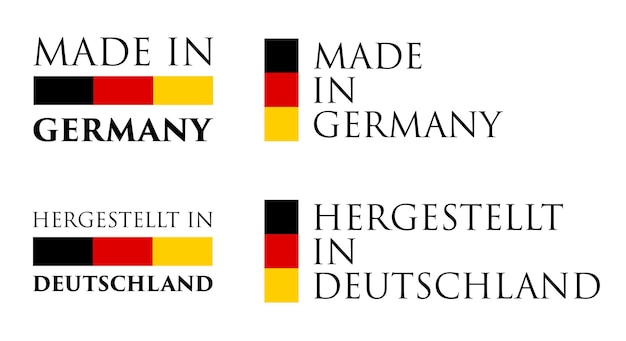 Etichetta semplice made in germany / (traduzione tedesca). testo con colori nazionali disposti orizzontalmente e verticalmente.