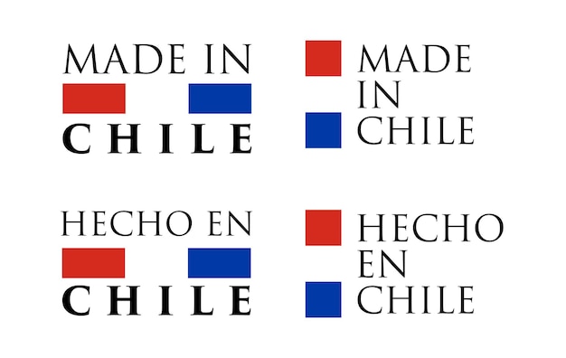 Simple Made in Chile / Hecho en Chile (Spaans) label. Tekst met nationale kleuren horizontaal en verticaal gerangschikt.