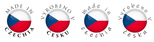 Simple Made in Czechia / Vyrobeno v Cesku (Tsjechische vertaling) 3D-knopteken. Tekst rond cirkel met nationale vlag. Fatsoenlijke en informele lettertypeversie.
