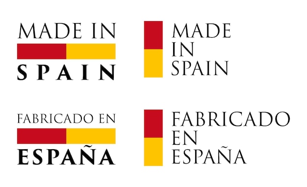 Simple made in spain / fabricado en espana (spaanse vertaling) label. tekst met nationale kleuren horizontaal en verticaal gerangschikt.