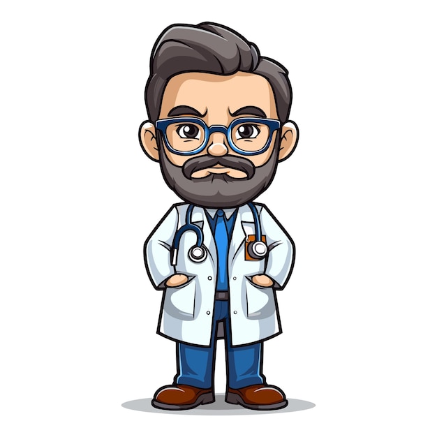 Simple Male Doctor Cartoon Vector Art Illustration