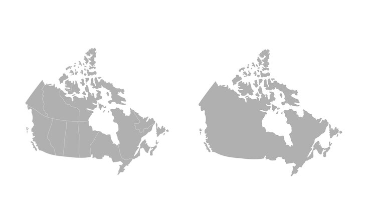 Simple map of Canada vector drawing. Mercator projection. Filled and outline.