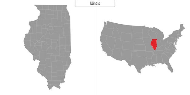 Simple map of Illinois state of United States and location on USA map