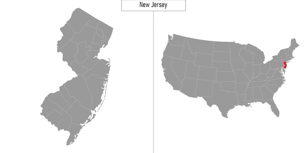 Vector simple map of new jersey state of united states and location on usa map