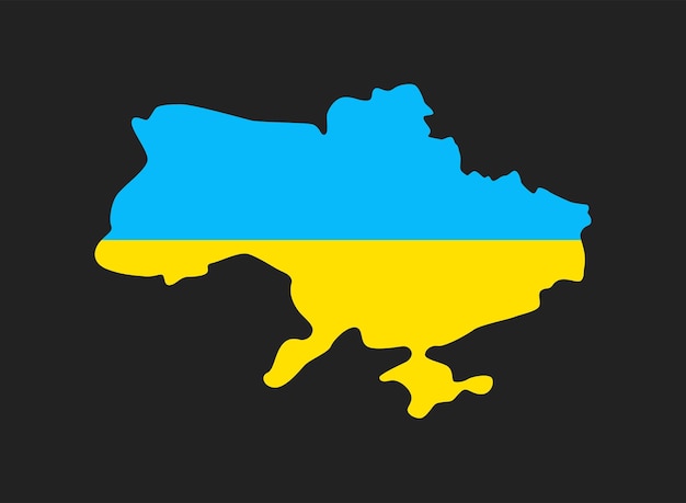 黒の背景に旗とウクライナの簡単な地図ベクトル図