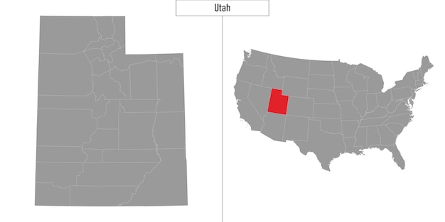 Vettore mappa semplice dello stato dello utah negli stati uniti e posizione sulla mappa degli stati uniti