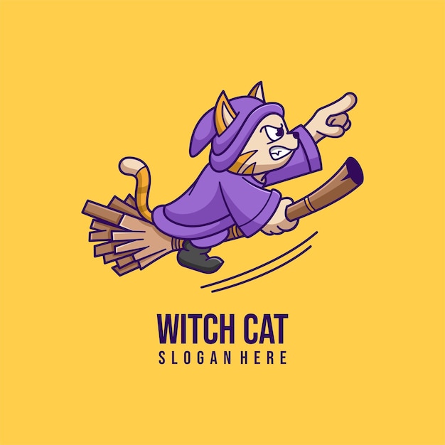 Vector simple mascot logo witch cat character design