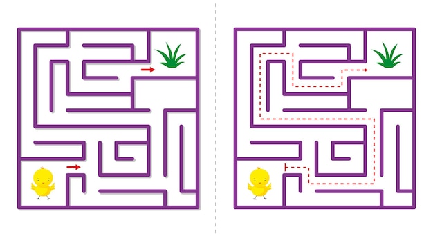 Simple maze abstract game with answer Help chicken find grass