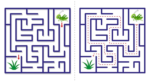 Simple maze abstract game with answer Help grasshopper find grass