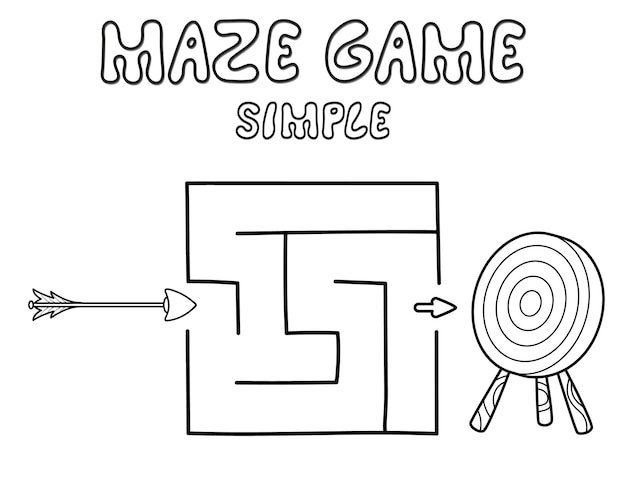 Simple maze puzzle game for children. outline simple maze or labyrinth game with arrow and target. vector illustrations