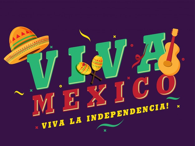 帽子とギターのシンプルなメキシコ独立記念日