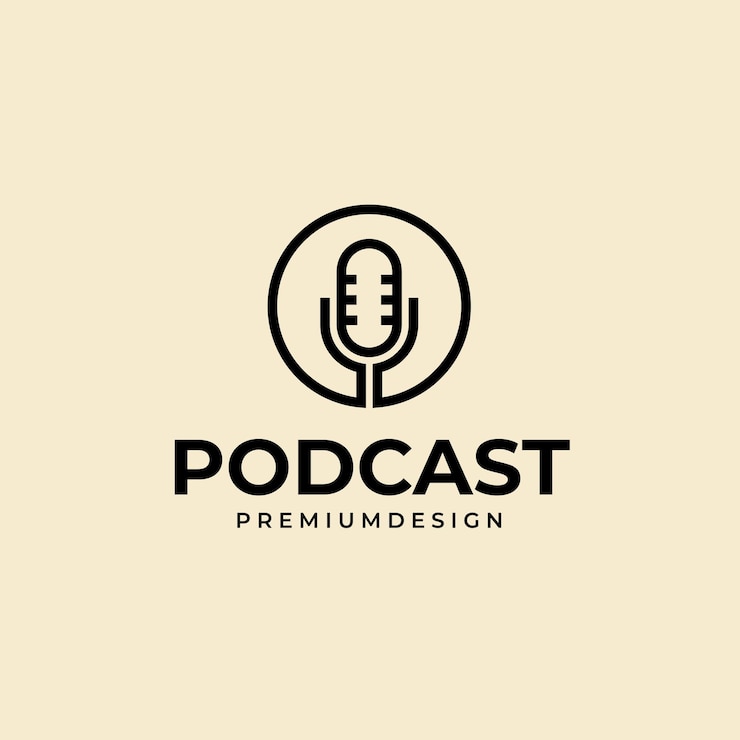 Vector simple mic podcast badge line art logo vector illustration design template
