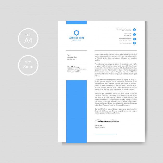 Simple and minimal blue letterhead