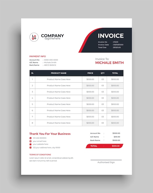 simple minimal business invoice design template for any company