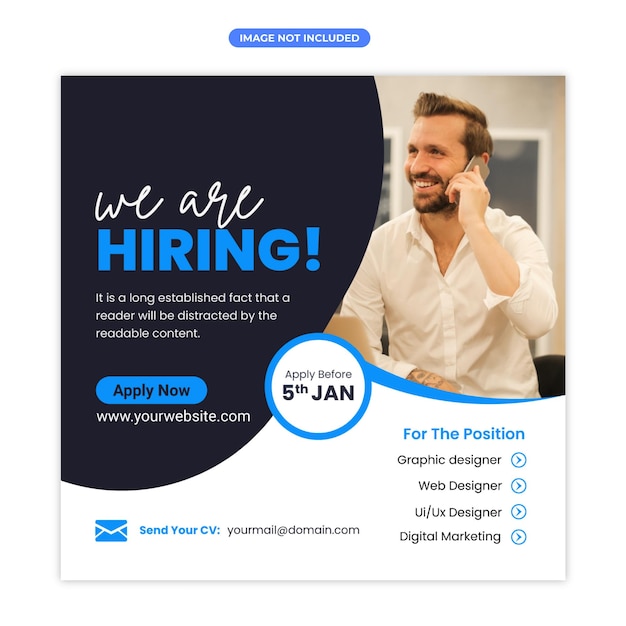 Vector simple minimal job vacancy square banner or social media post template