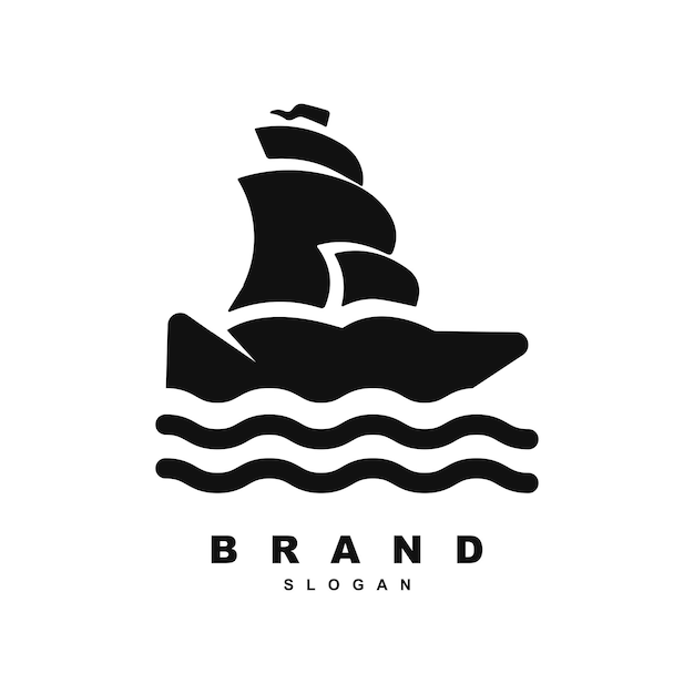 Simple minimal ship ocean wave logo vector