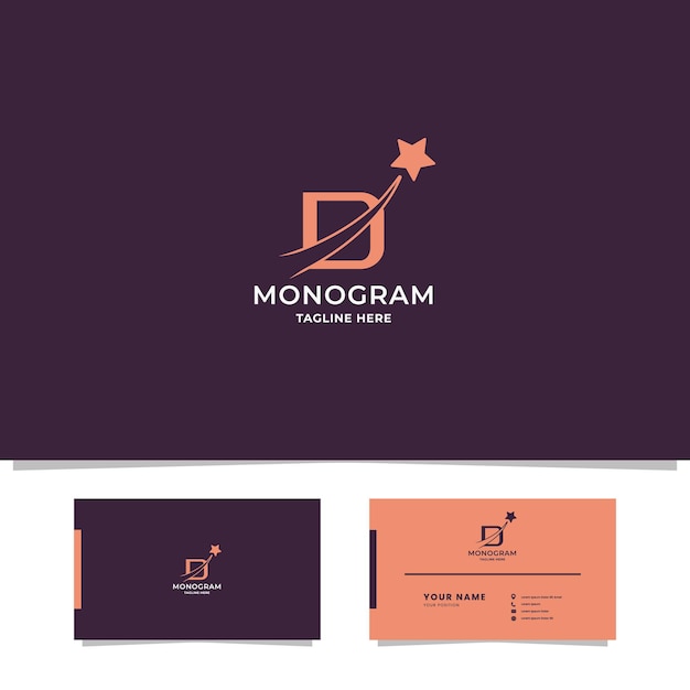 Simple and minimal shooting star on letter D monogram initial logo