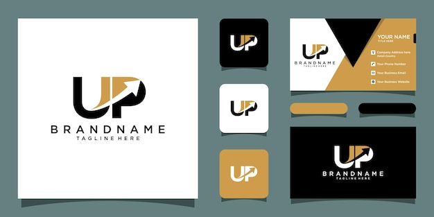 Simple minimal up arrow letter logo icon design with business card design Premium Vector