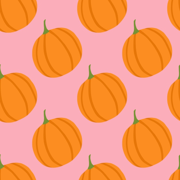 Simple minimalism food pumpkin seamless pattern. pink background with orange vegetable elements.