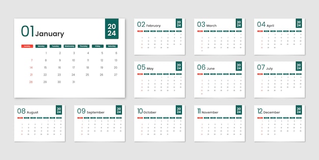 Vector simple minimalist 2024 new year calendar template