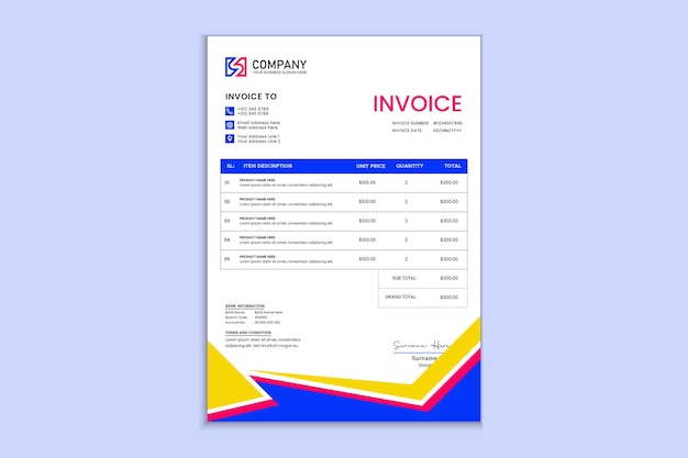 Simple minimalist business invoice template design