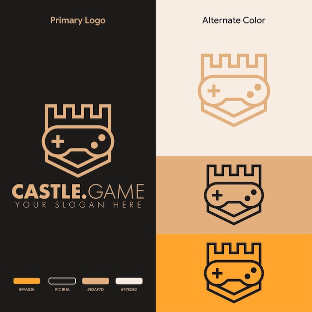 Design semplice e minimalista del logo del gamepad del gamepad del castello del castello