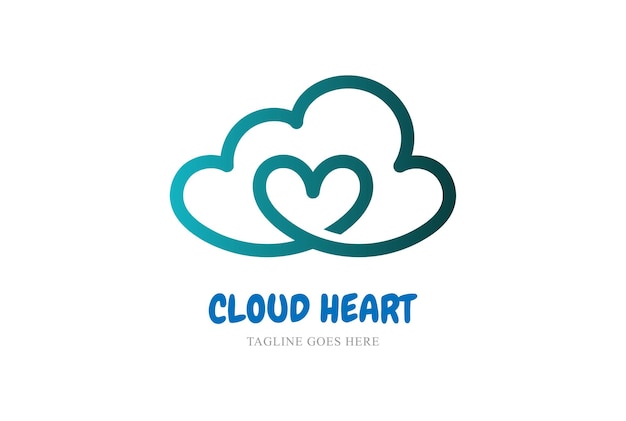 Simple minimalist cloud love heart line outline logo design vector