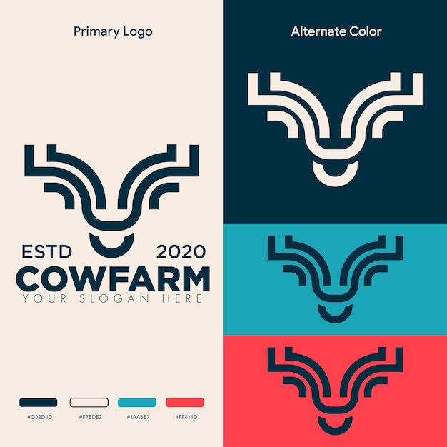 Design semplice e minimalista del logo della testa di mucca